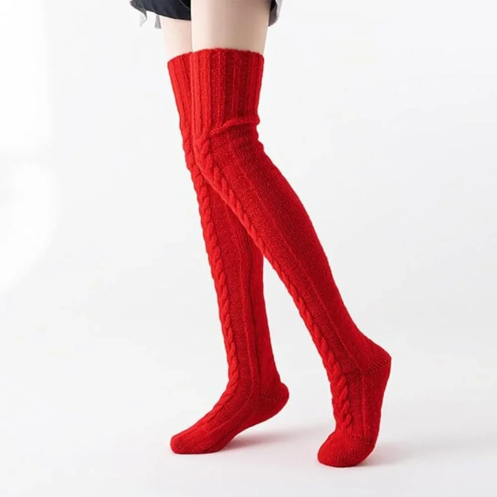 Over the Knee Red Cable Knit Boot Socks